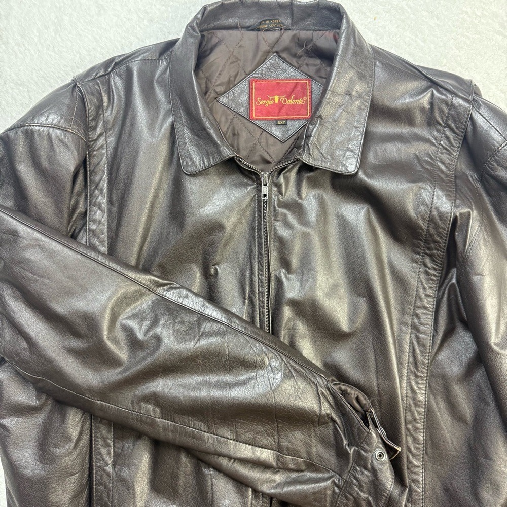 VTG Sergio Valente Leather Jacket Mens 2XT Brown Vintage Quilted Zip Bomber Tall